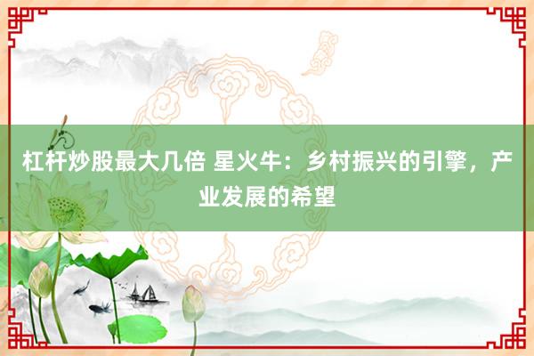 杠杆炒股最大几倍 星火牛：乡村振兴的引擎，产业发展的希望