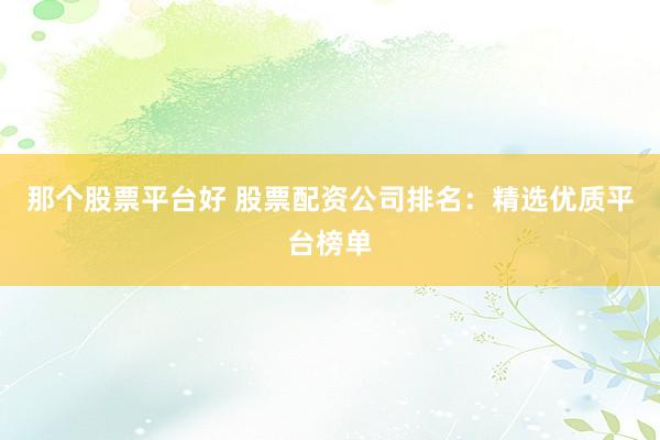 那个股票平台好 股票配资公司排名：精选优质平台榜单