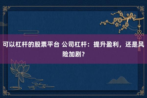 可以杠杆的股票平台 公司杠杆：提升盈利，还是风险加剧？